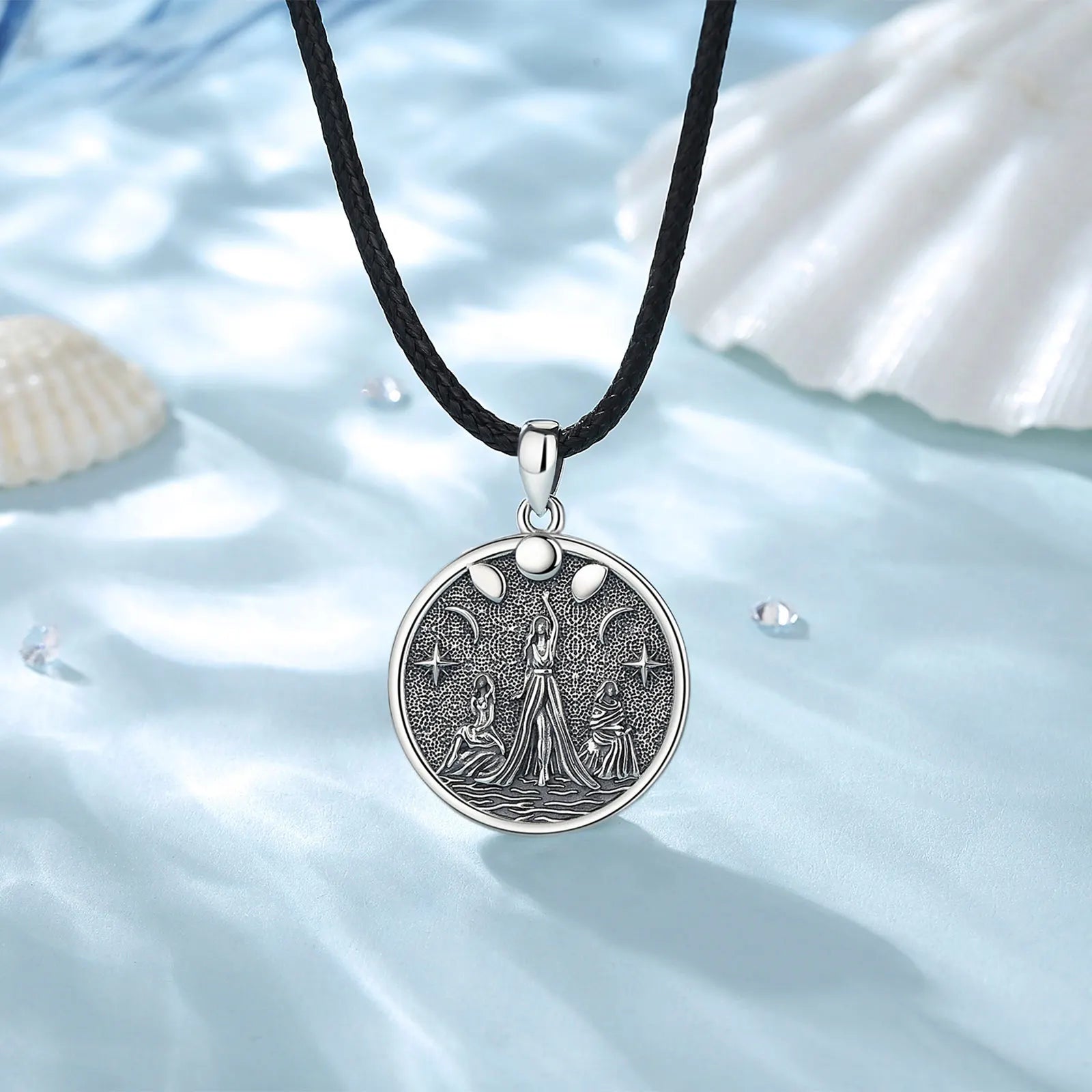 Sterling Silver Triple Moon Goddess Necklace