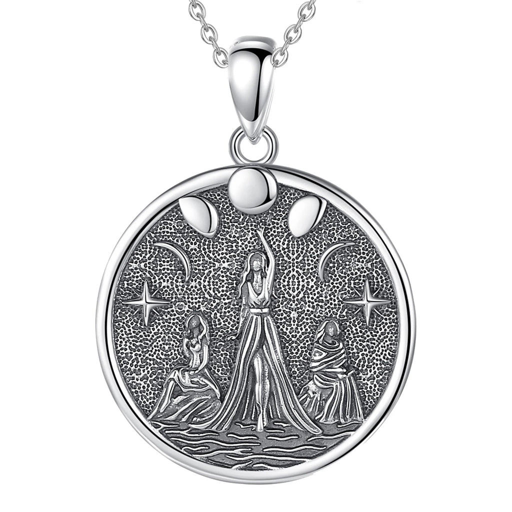 Sterling Silver Triple Moon Goddess Necklace