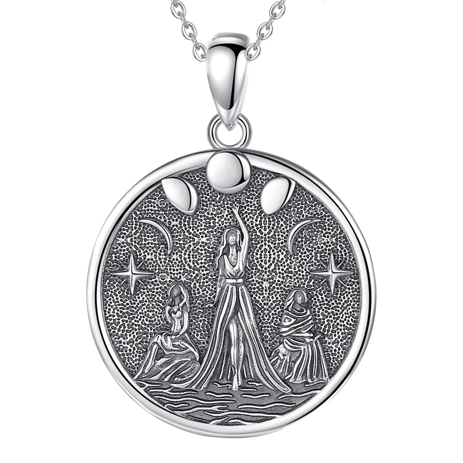 Sterling Silver Triple Moon Goddess Necklace